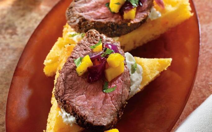 Ancho Chile Beef on Cornbread "Crostini"